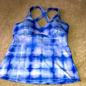 Athleta  Plunge Blue Tie Dye Tankini Swim Top Women’s‎ Size Small